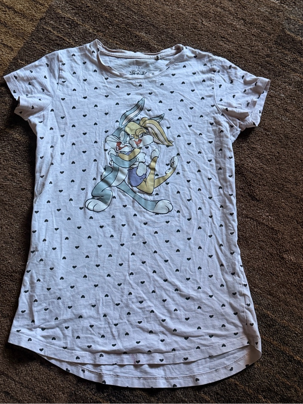 Warner Bros. White Girls' Tee with Lola Bunny Graphic and Black Hearts